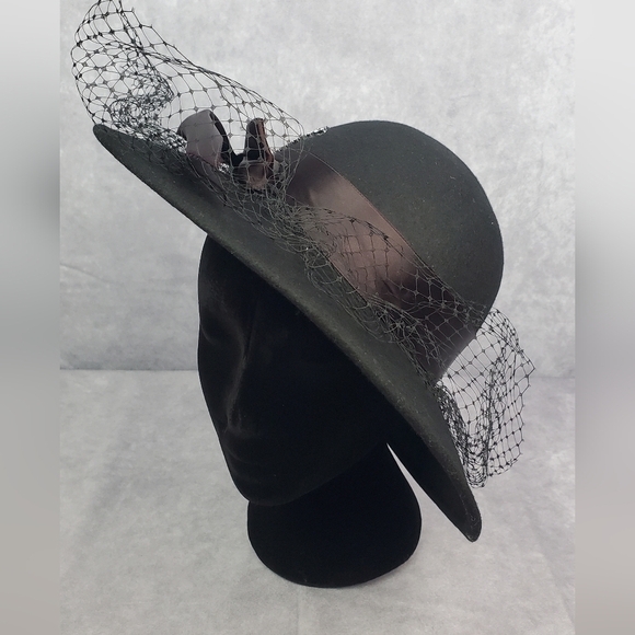 WPL (5923) Elegant black vintage 70's y2k Woman’s Hat 100%Wool Made in USA - Picture 3 of 12